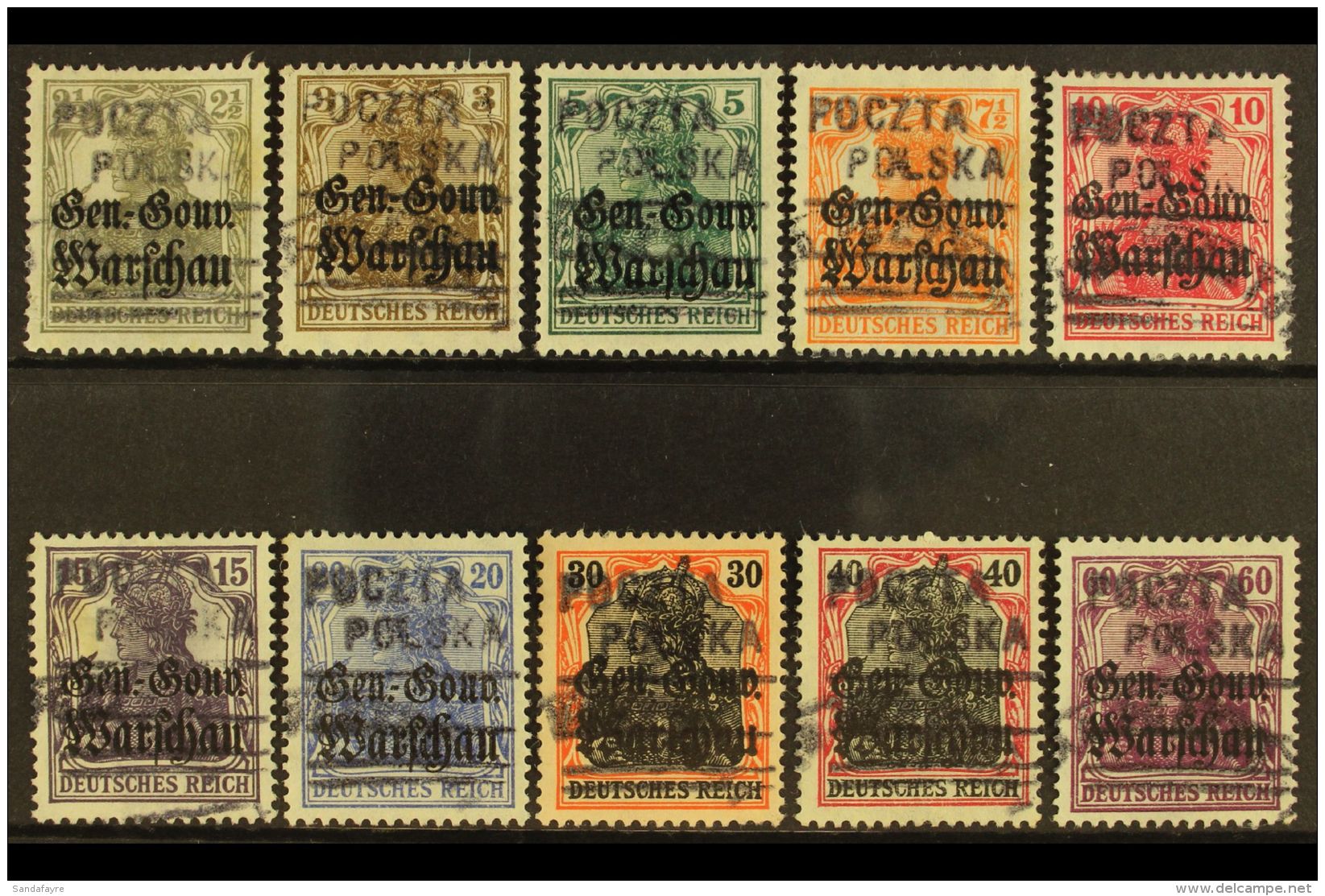 LOCALS - GRODZISK 1918 USED SELECTION On A Stock Card With An All Different Range Of Values To 60pf. (10 Stamps)... - Autres & Non Classés