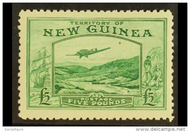 1935 AIRMAIL &pound;5 Emerald-green, Bulolo Goldfields, SG 205, Tiny, Natural Paper Inclusion, Otherwise Never... - Papouasie-Nouvelle-Guinée