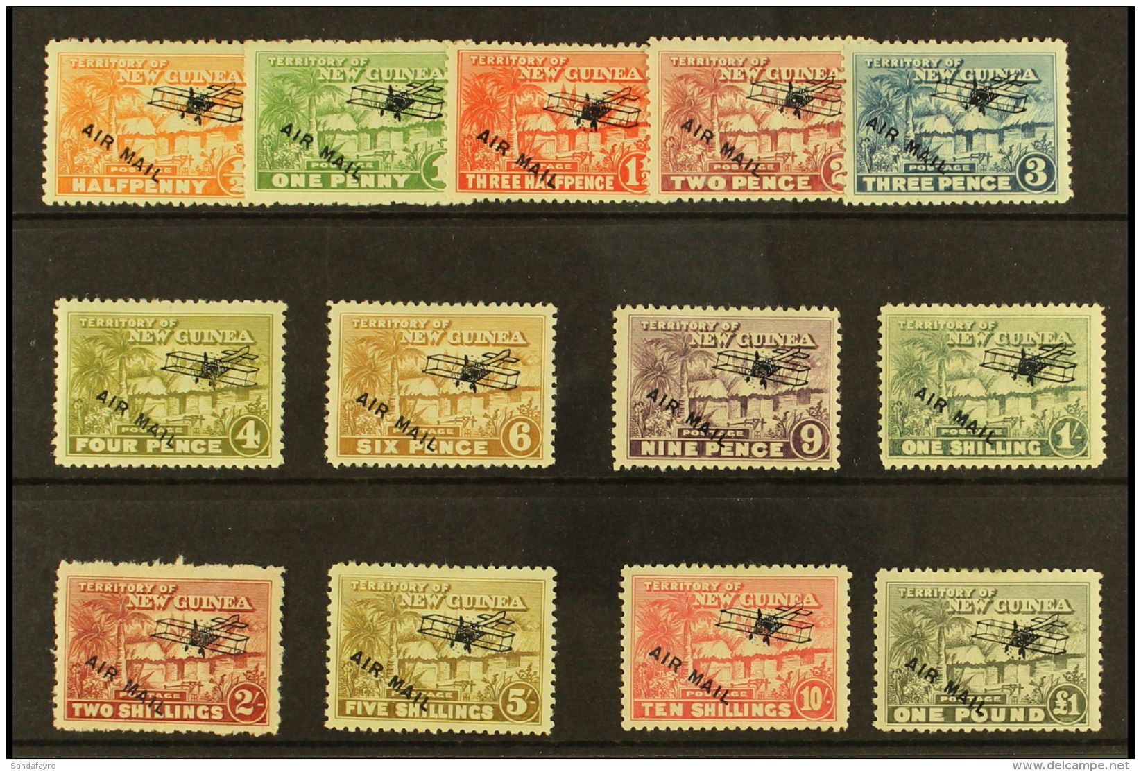 1931 Air Mail Overprint Set On "Huts" Issue Complete, SG 137/49, 1s Hinge Thin Otherwise Very Fine And Fresh Mint.... - Papua Nuova Guinea