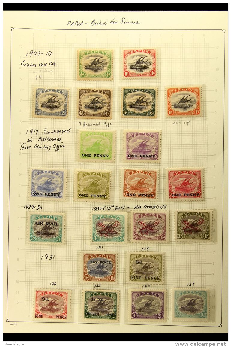 1907-1941 MINT COLLECTION In Hingeless Mounts On A Two-sided Page, ALL DIFFERENT, Inc 1907-10 Vals To 1s Wmk... - Papua Nuova Guinea