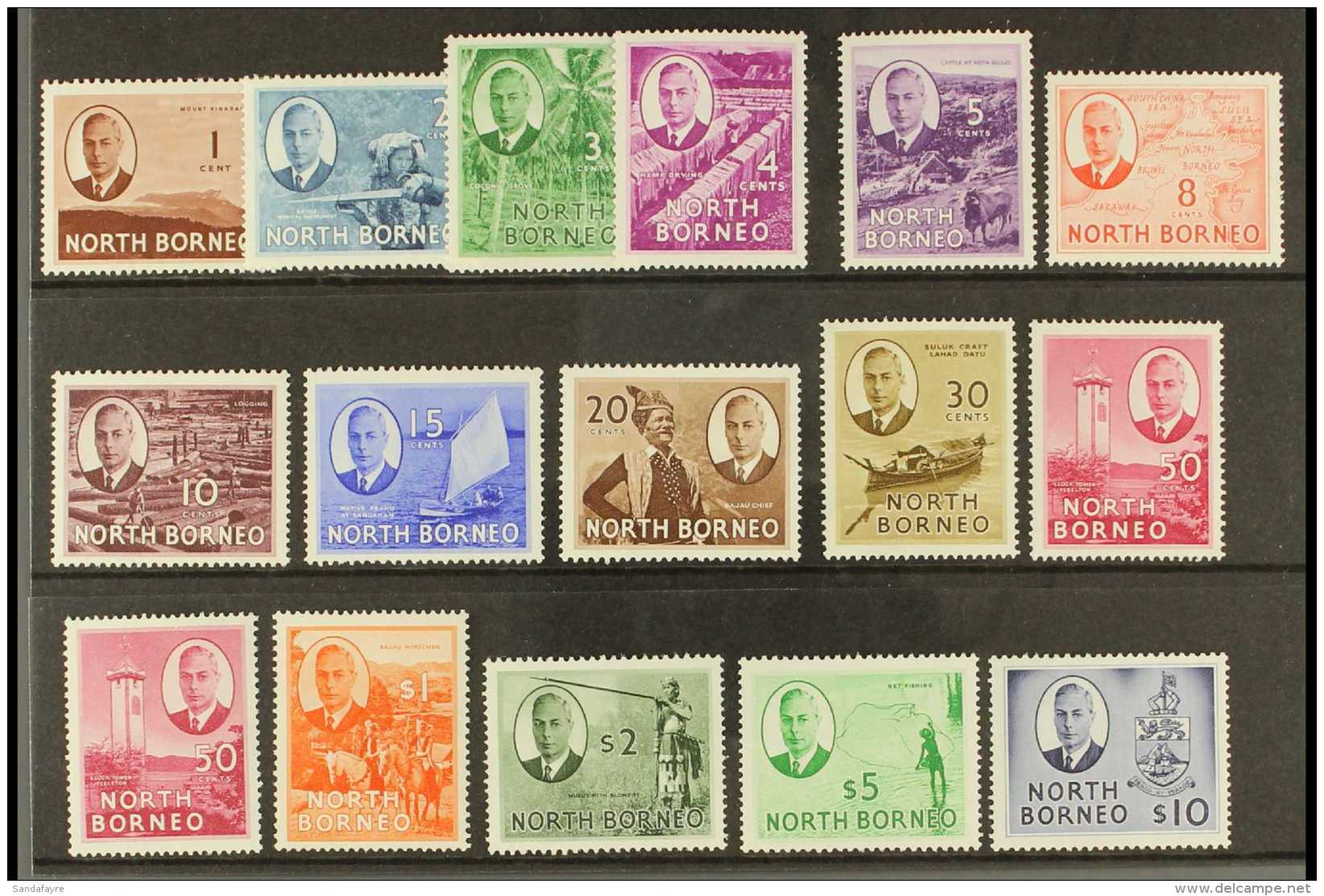 1950-52 Definitives Complete Set, SG 356/70, Very Fine Lightly Hinged Mint - The 20c To $10 Vals Never Hinged (16... - Borneo Del Nord (...-1963)