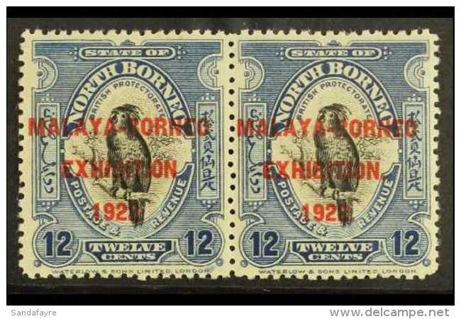 1922 12c Deep Blue Pair, One Stamp Bearing Variety "Stop After Exhibition", SG 265/265a, Fine Mint (2 Stamps) For... - Bornéo Du Nord (...-1963)