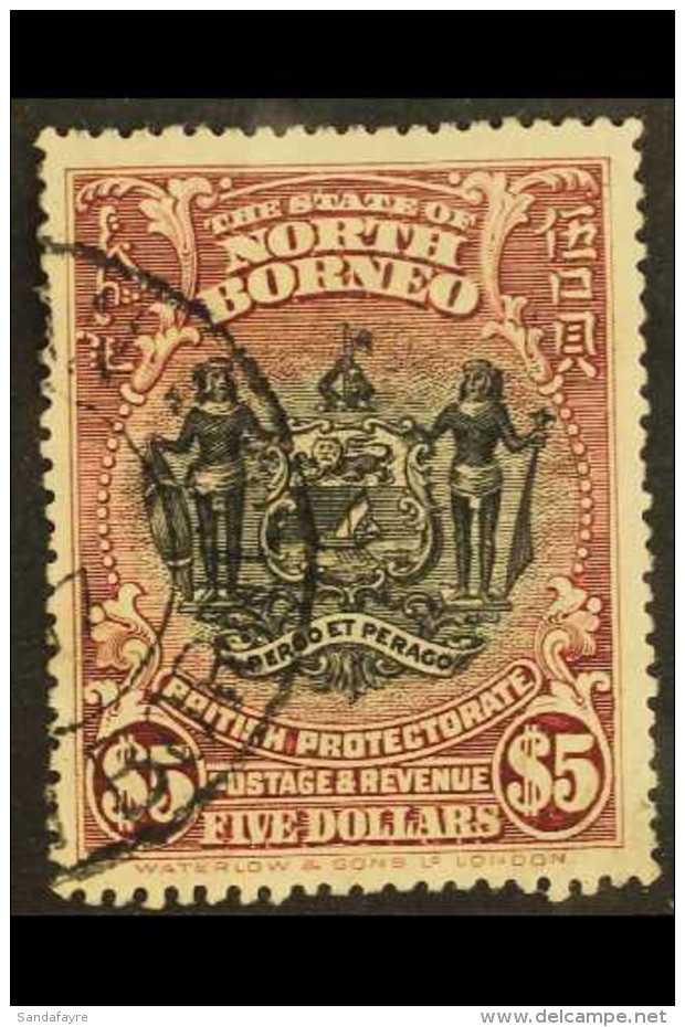 1911 $5 Black And Lake, Arms, SG 182, Very Fine Cds Used. For More Images, Please Visit... - Borneo Del Nord (...-1963)