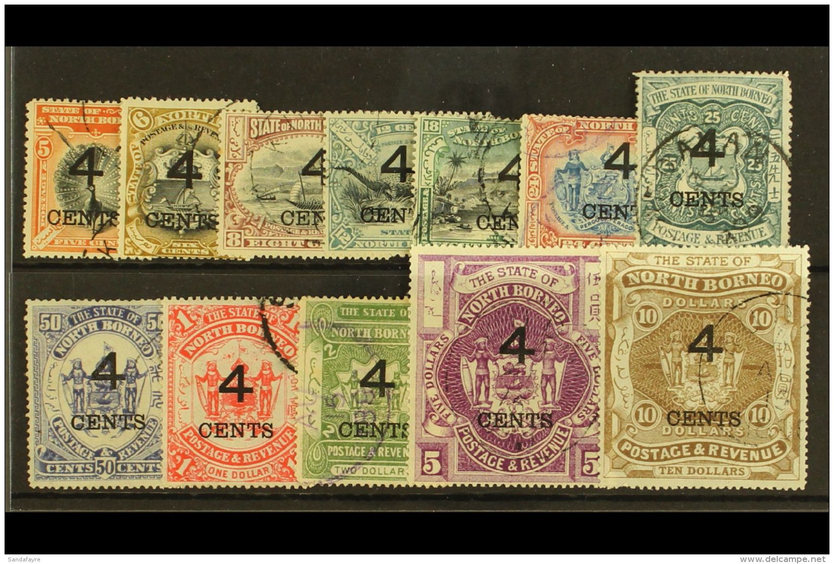 1899 "4 CENTS" Surcharges Set Complete, SG 112/22 &amp; 125/6, Very Fine Used (12 Stamps) For More Images, Please... - Borneo Del Nord (...-1963)