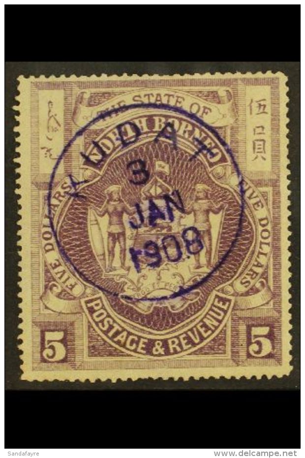 1894 $5 Dull Purple, SG 85b, Very Fine Used With Violet KUDAT Cds Cancellation. For More Images, Please Visit... - Borneo Del Nord (...-1963)