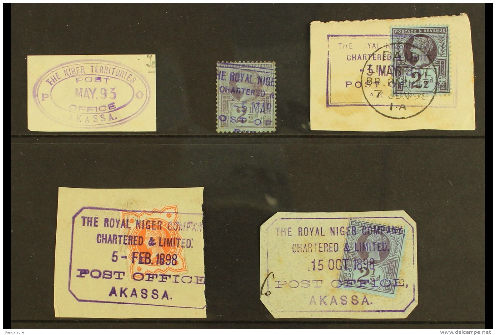 NIGER COMPANY TERRITORIES - AKASSA 1889-99 SELECTION On A Stock Card. Includes A 2&frac12;d Bearing Part 1895-99... - Altri & Non Classificati