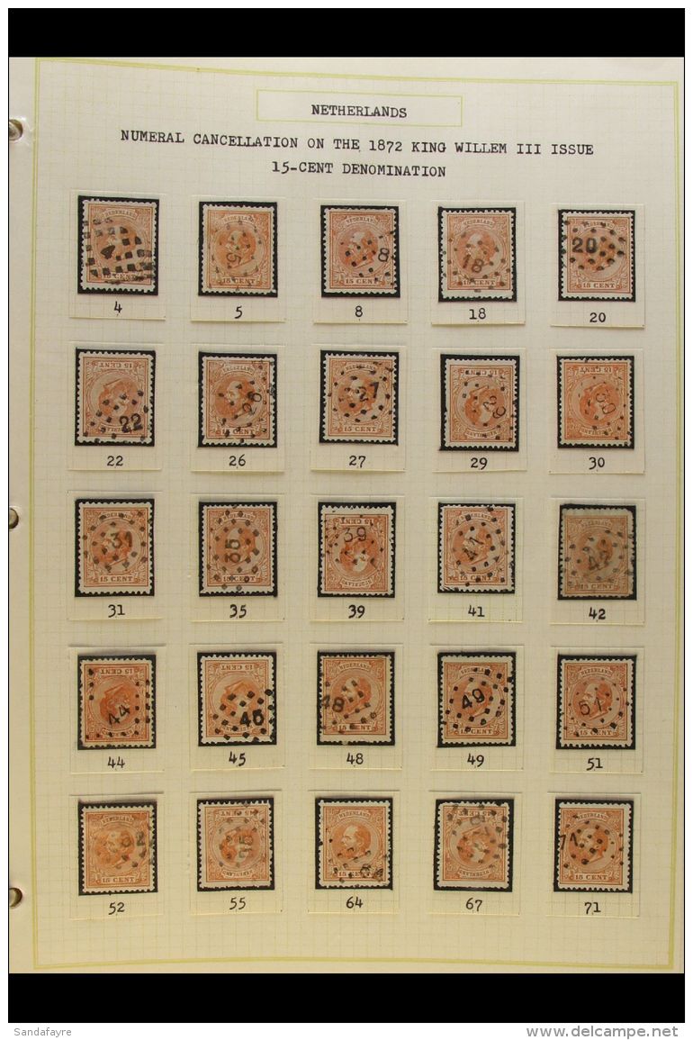 POSTMARKS - NUMERAL CANCELS Collection On 1872-91 William III Stamps (range To 2g50c) And 1876 Numeral Stamps,... - Autres & Non Classés