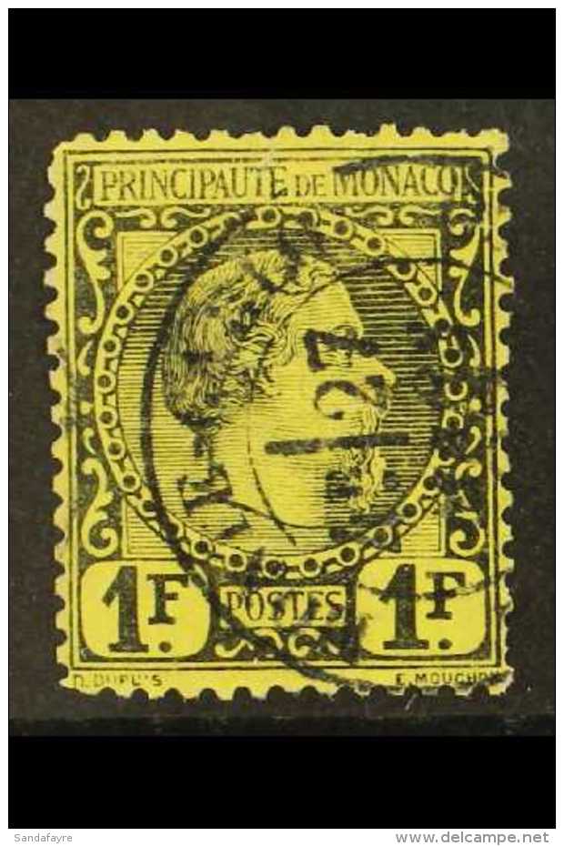 1885 1fr Black On Yellow, Prince Charles, Yv 9, Fine Used. For More Images, Please Visit... - Autres & Non Classés