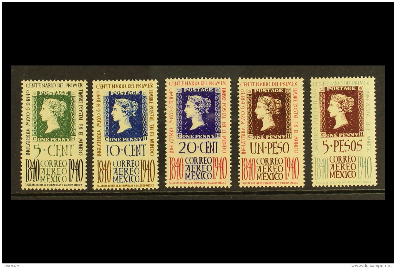 1940 AIRMAILS - Penny Black Centenary Set, Scott C103/7, Never Hinged Mint (5). For More Images, Please Visit... - Mexiko