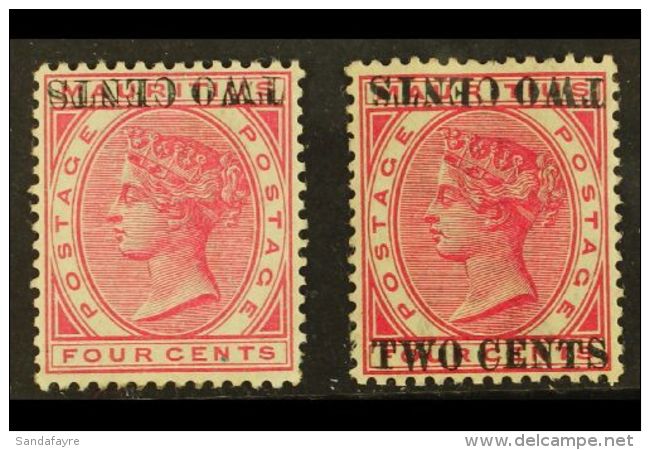 1891 2c On 4c Carmine SURCHARGE INVERTED Variety (one Short Perf), SG 118a, And 2c On 4c Carmine SURCHARGE DOUBLE,... - Maurice (...-1967)