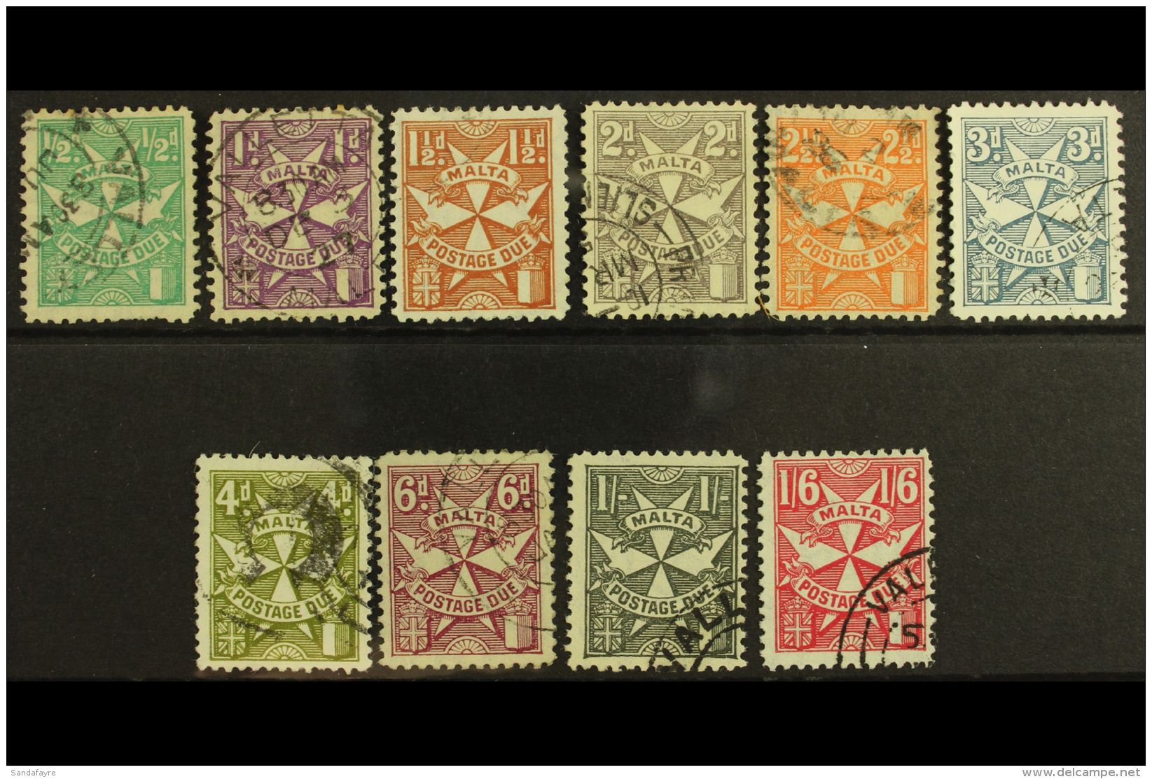 POSTAGE DUES 1925 (July) Set, SG D11/20, Good To Fine Used, The Occasional Shortish Perf (10 Stamps) For More... - Malte (...-1964)