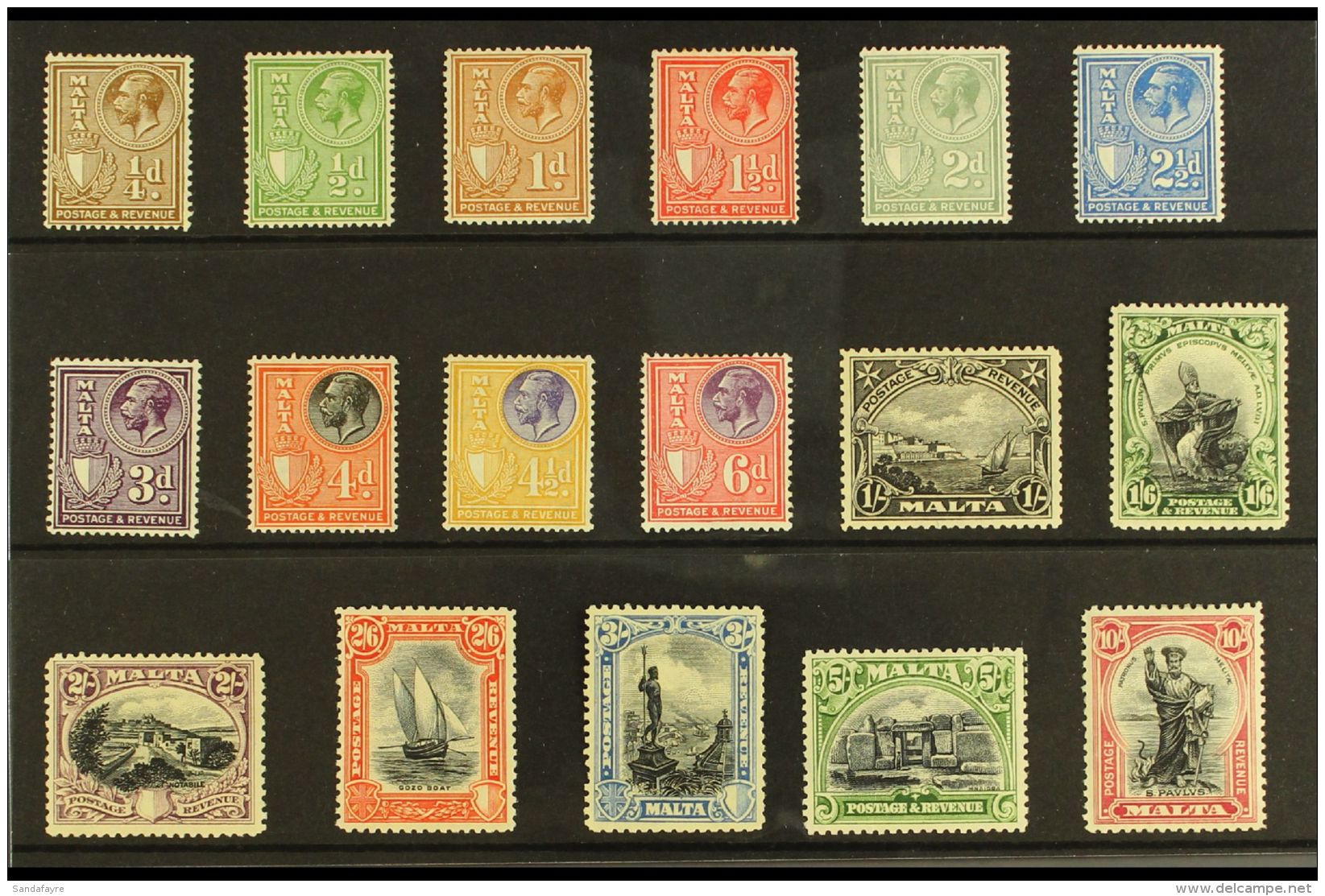1930 Inscribed "POSTAGE &amp; REVENUE" Complete Set, SG 193/209, Fine Mint. (17 Stamps) For More Images, Please... - Malta (...-1964)