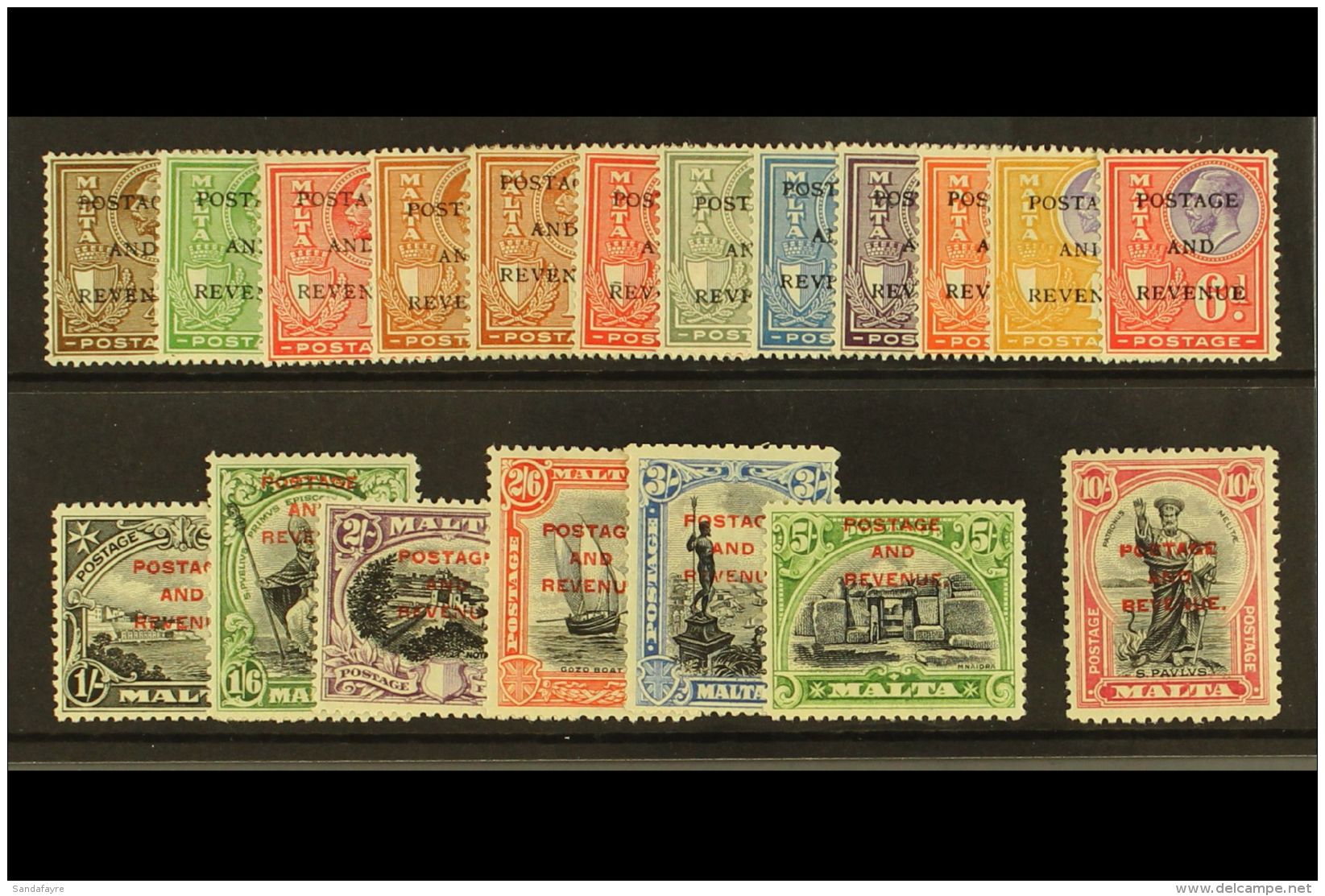 1928 St Paul, Postage And Revenue Ovpt Set Complete, SG 174/92, Very Fine And Fresh Mint. (19 Stamps) For More... - Malte (...-1964)