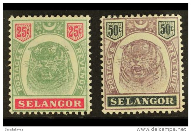 SELANGOR 1895 25c And 50c Dull Purple And Greenish Black "Tigers", SG 58, 59, Very Fine And Fresh Mint. (2 Stamps)... - Sonstige & Ohne Zuordnung