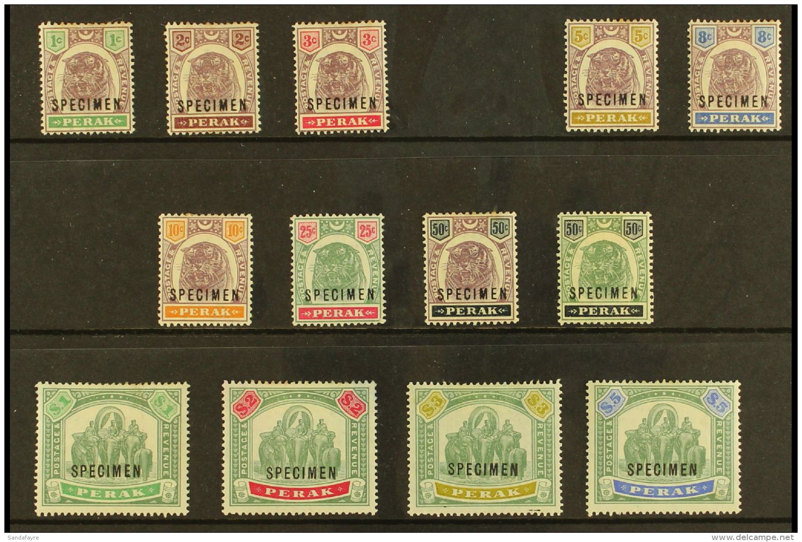 PERAK 1895 Set To $5 (less 4c) Overprinted "Specimen", SG 66s/77s (less 69s) Very Fine And Fresh Mint. (13 Stamps)... - Autres & Non Classés