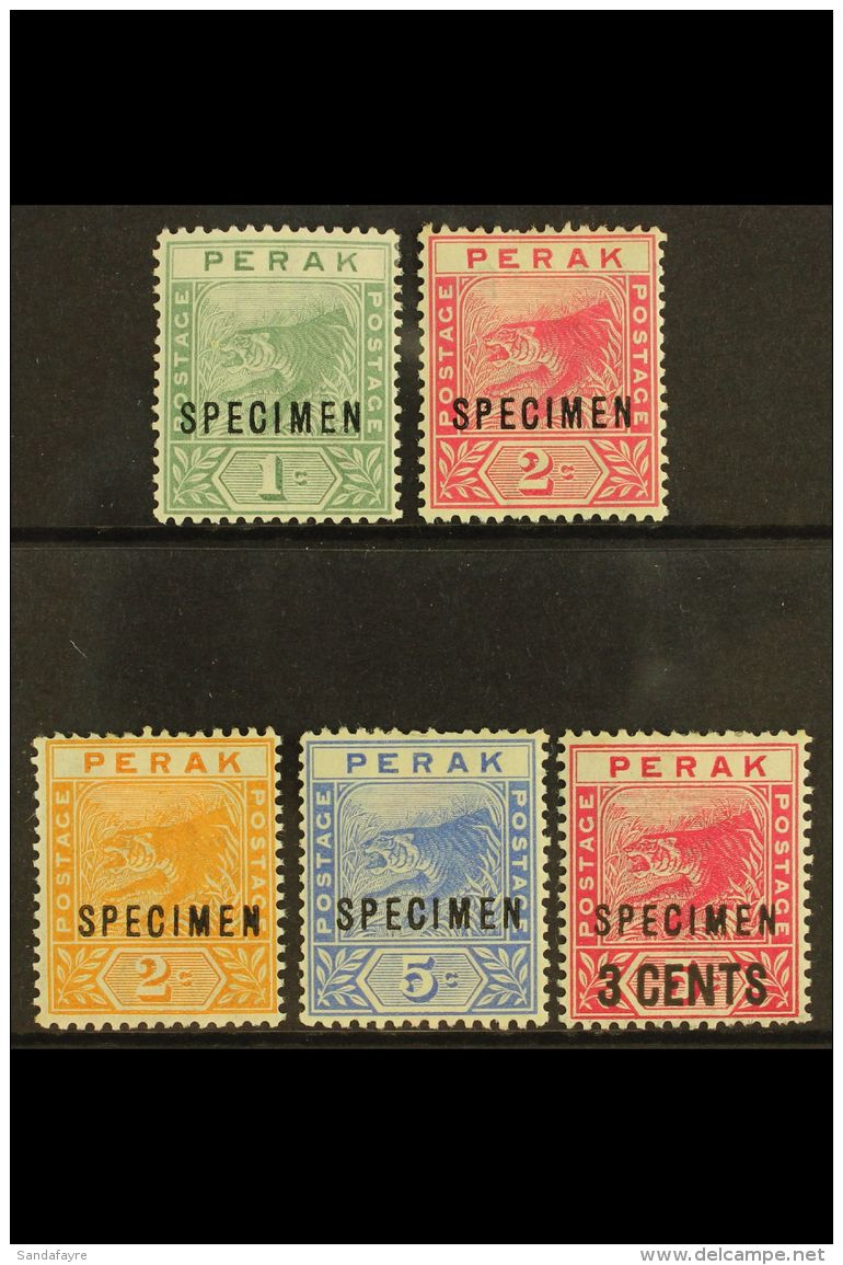 PERAK 1892 - 5 Tiger Set And 3c Surcharge Overprinted "Specimen", SG 61s/65s, Very Fine Mint. (4 Stamps) For More... - Altri & Non Classificati