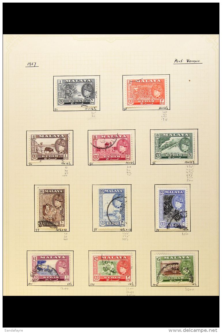 KEDAH 1922-1970 USED COLLECTION On Album Pages. Includes 1922-40 6c Die I &amp; II, 1957 Pictorial Set, 1959-62... - Autres & Non Classés