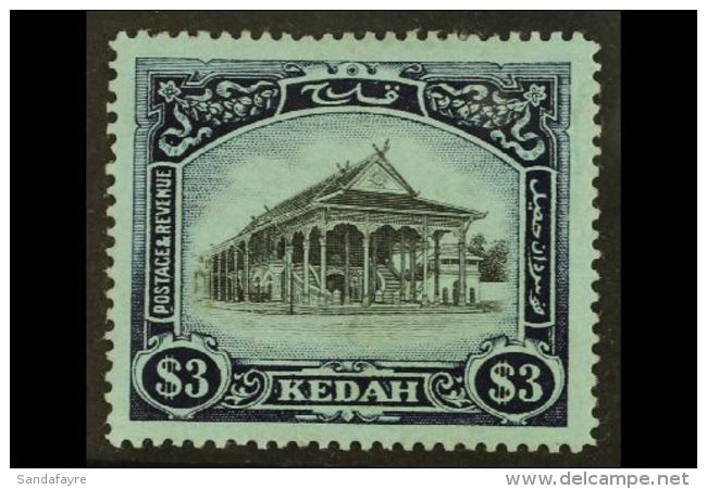 KEDAH 1912 $3 Black And Blue On Blue Council Chamber, SG 13, Very Fine Mint. For More Images, Please Visit... - Sonstige & Ohne Zuordnung