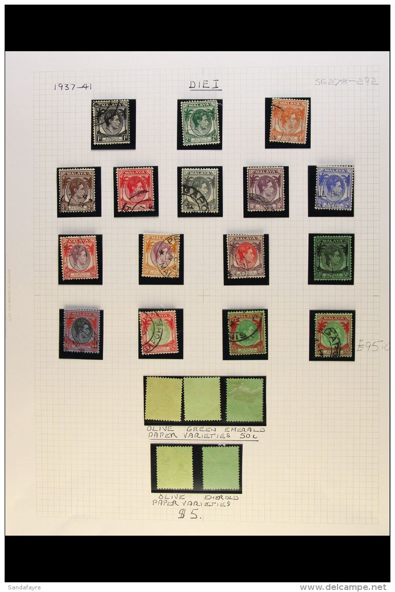 1937-1941 USED COLLECTION With Shades, Paper Types &amp; Blocks In Hingeless Mounts On Leaves, Inc 1937-41 All... - Straits Settlements