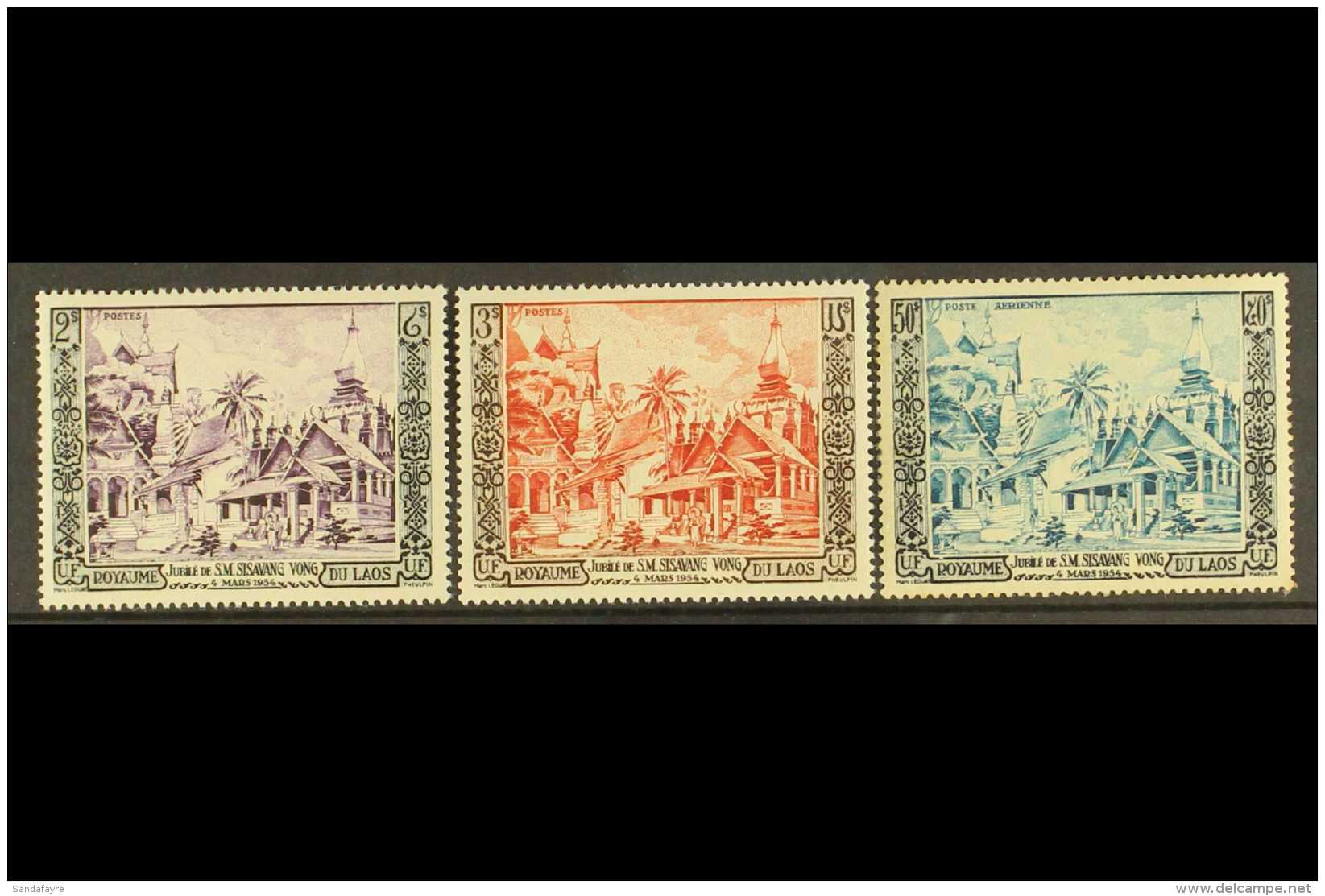 1954 Golden Jubilee Complete Postage And Air Set, SG 40/42, Never Hinged Mint, Some Slight Gum Toning. (3 Stamps)... - Laos