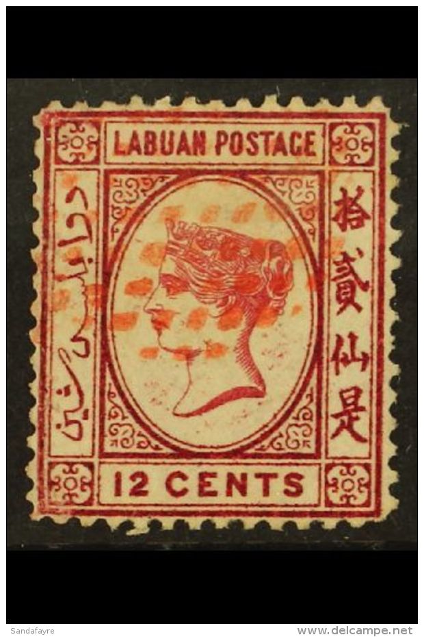 1879 12c Carmine, SG 3, Cancelled With Grid Of Red Dots, Repaired At Left But Fine Appearance. Scarce Stamp. For... - Borneo Del Nord (...-1963)