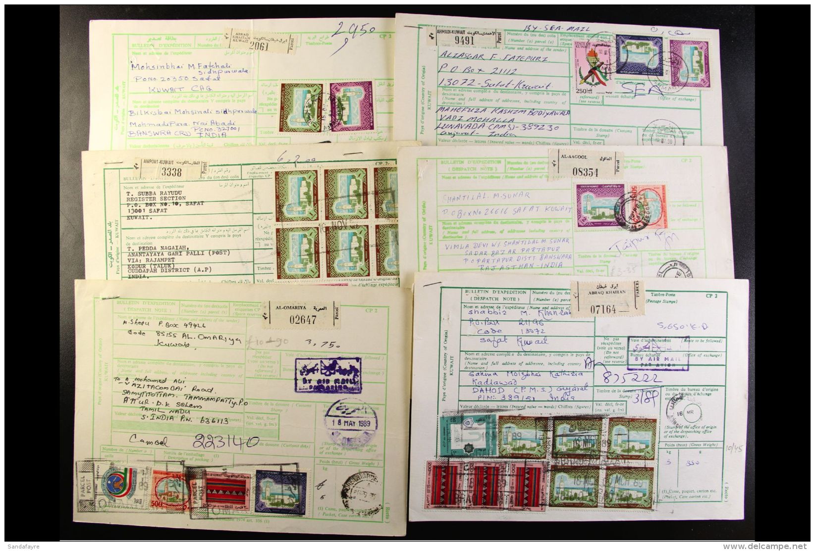 1981-1993 REGISTERED PARCEL DESPATCH NOTES. An Interesting Collection Of Printed Despatch Notes Bearing Multiple... - Koweït
