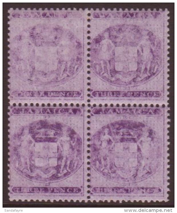 1874 POSTAL FISCAL 3d Purple On Lilac SG F6, Mint Block Of Four With Three Being NHM, Usual Rubbing.  For More... - Jamaïque (...-1961)