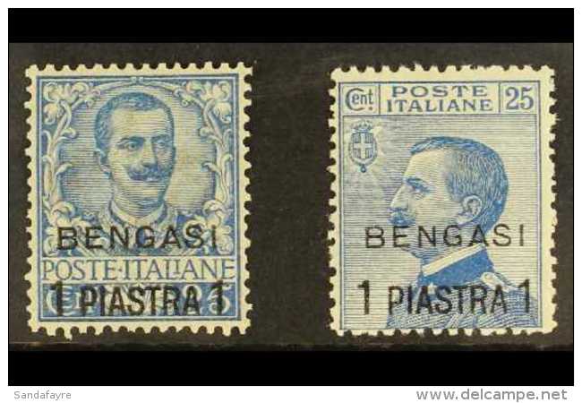 POST OFFICES IN LIBYA BENGHAZI - 1901 1pi On 25c &amp; 1911 1pi On 25c, Sassone 1/2, Very Fine Mint (2). For More... - Altri & Non Classificati