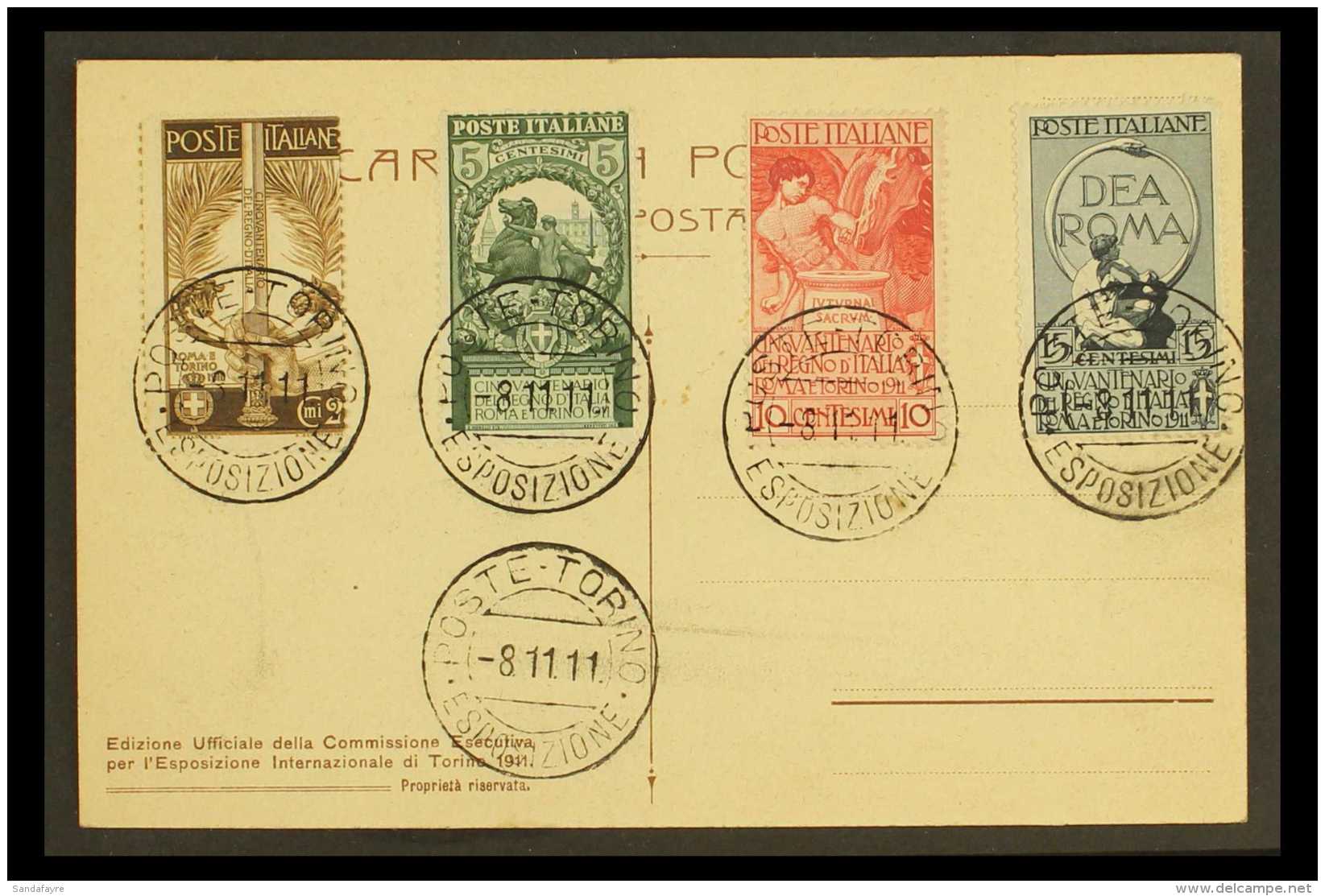 1911 Jubilee Complete Set (SG 86/89, Sassone 92/95), Fine Used On Unaddressed Postcard Tied By "Poste Torino... - Non Classificati