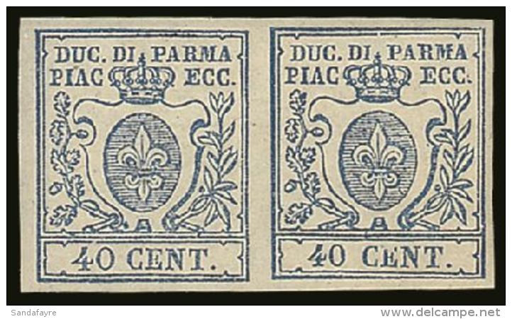 PARMA 1857 40c Blue "Fleur De Lys", Mint Pair One Showing The Variety "large 0 In 40", Sass 11d, Superb NHM.... - Non Classificati