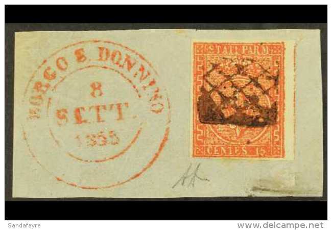 PARMA 1853 15c Vermilion, Sass 7, Superb Used With Clear To Large Margins On Piece With Boxed Grid Cancel And... - Non Classés