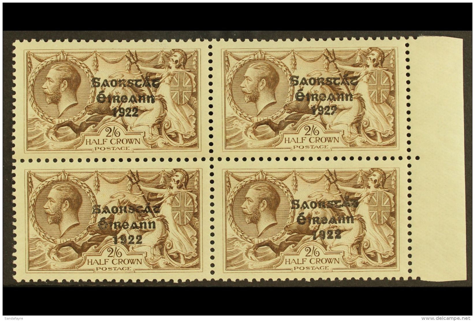 1925 2s 6d Chocolate Brown, SG 83, Marginal Block Of 4 Showing The Variety "Wide And Narrow Date" As 2 Vertical... - Altri & Non Classificati