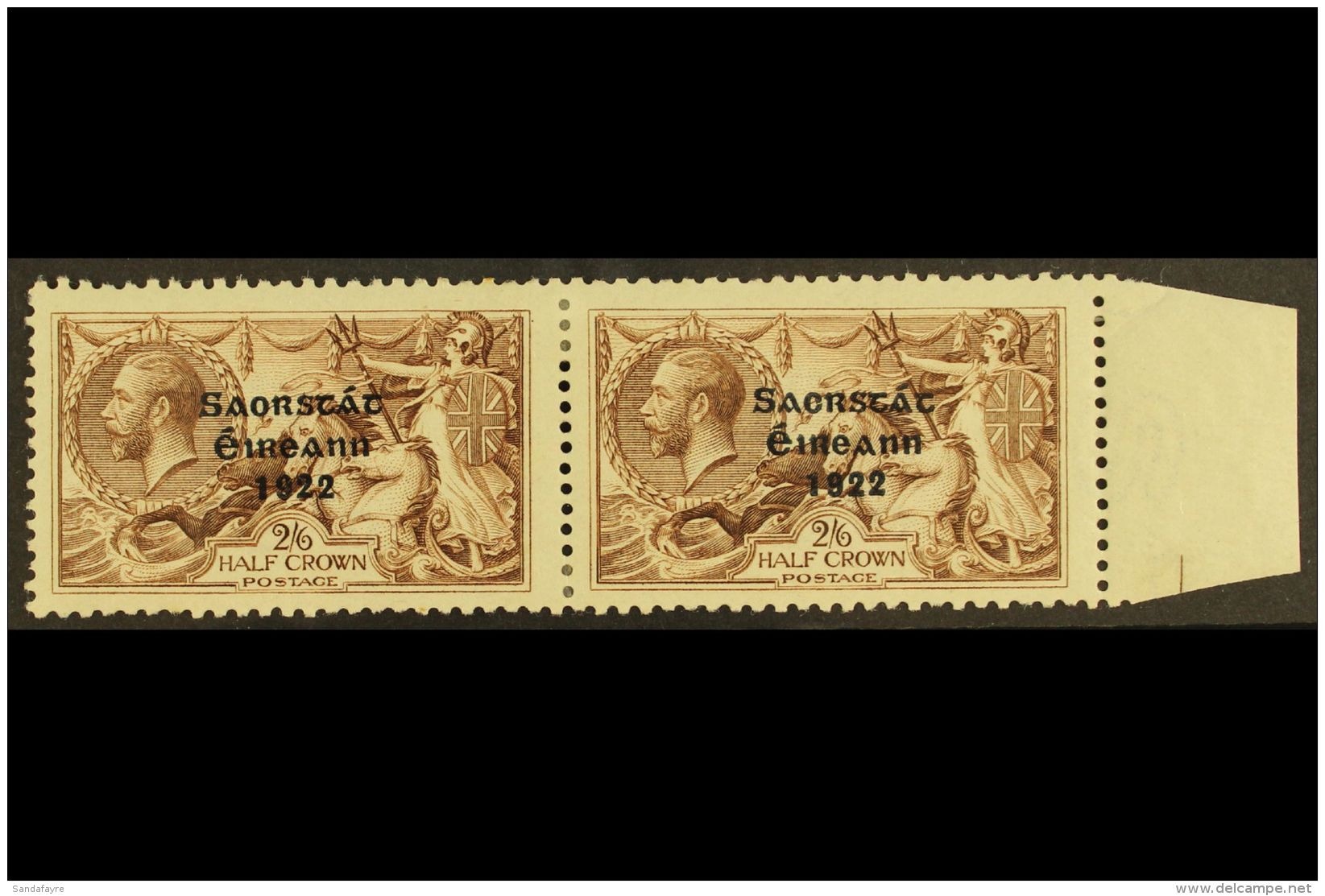 1922 2s 6d Pale Brown, 3 Line Thom Ovpt, Variety "SACRSTAT" In Marginal Pair With Normal, Hib. T59/59j, (SG 64... - Other & Unclassified