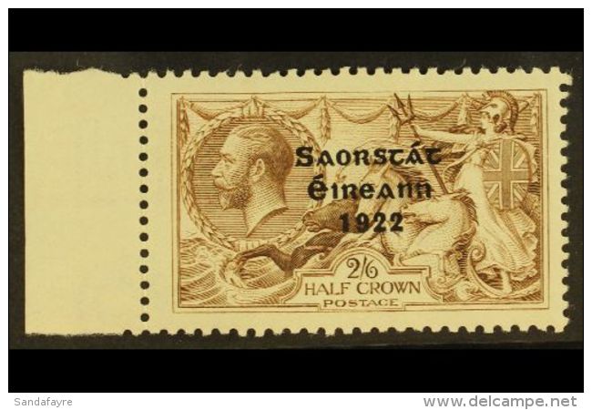 1922 2s 6d Pale Brown, 3 Line Thom Ovpt, Variety "Corner Re-entry", Hib. T59ca (SG 64 Var), Very Fine Mint... - Altri & Non Classificati