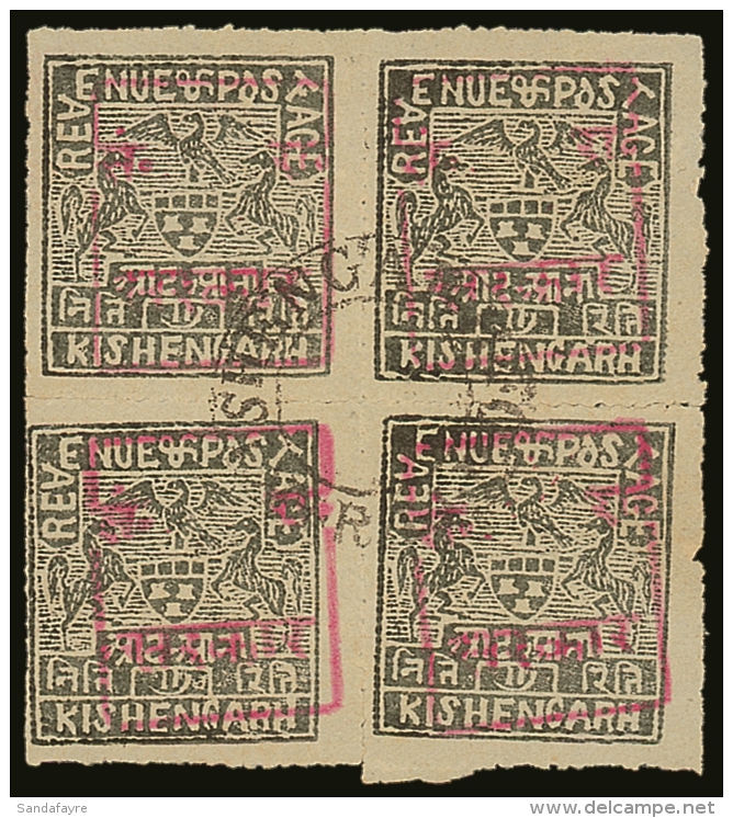 RAJASTHAN 1948 - 49 8a Grey Of Kishangarh, Overprinted With Boxed Red Handstamp, SG 35, Superb Used Block Of 4... - Altri & Non Classificati