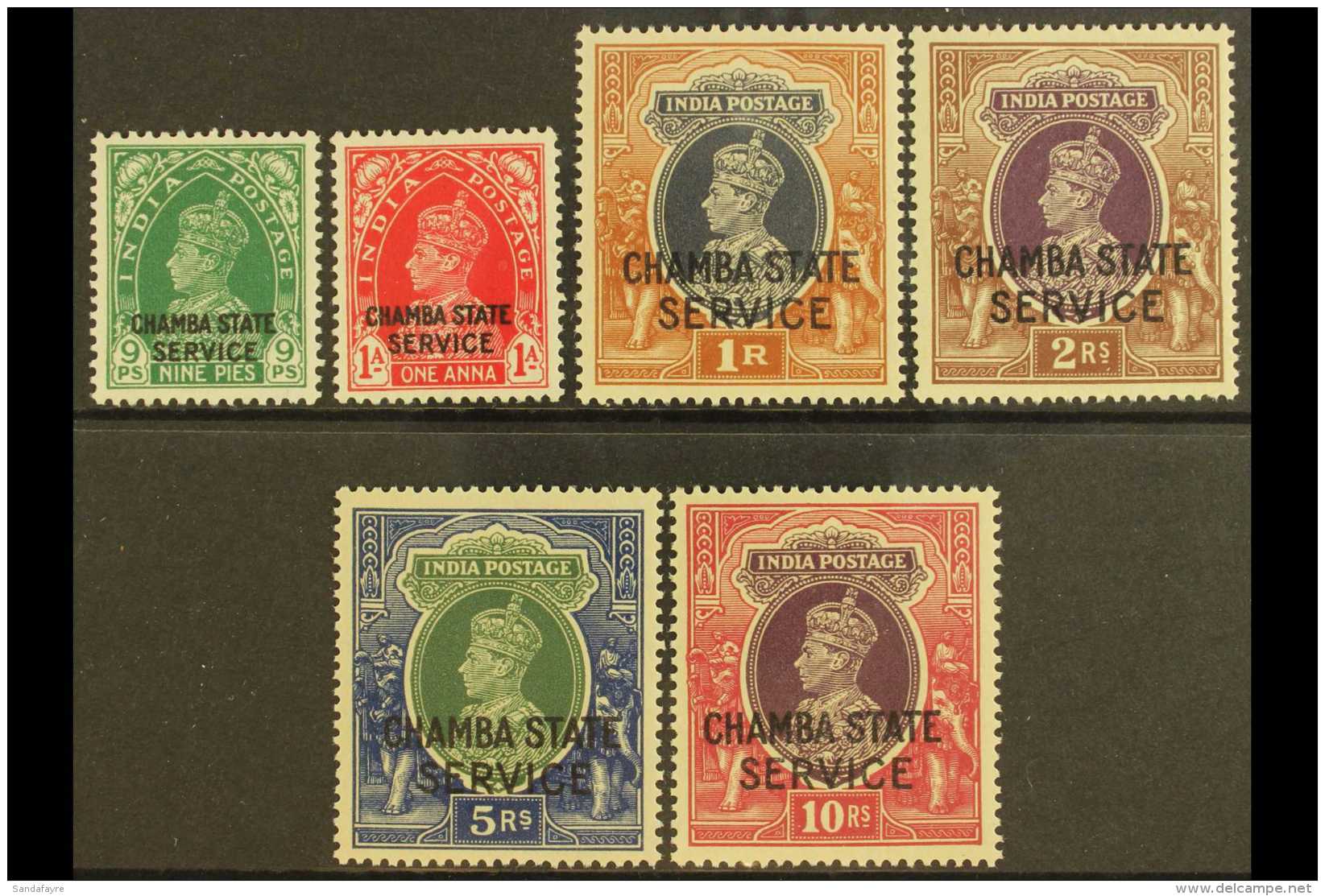 CHAMBA 1938 Geo VI Set Ovptd "Chamba State Service", SG O66/71, Fine Never Hinged Mint, Some Usual Light Toning.... - Altri & Non Classificati