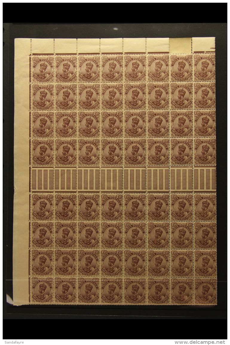 1911-22 HALF SHEET Of The 1921 1&frac12;a Chocolate (type B), SG 165, A Complete Top Half Of The Sheet (16 X 8)... - Autres & Non Classés