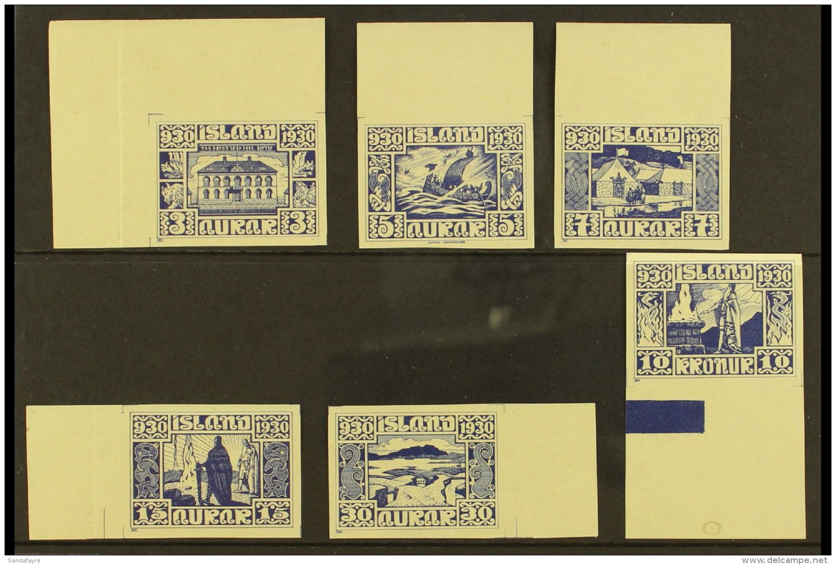 1930 IMPERF COLOUR TRIALS For The Parliamentary Millenary 3a, 5a, 7a, 15a, 30a, And 10kr Values, As Facit 173/175,... - Autres & Non Classés