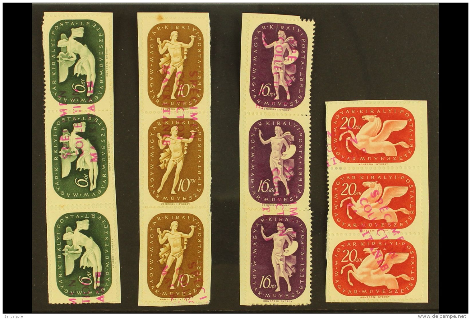 1940 ARCHIVE SPECIMENS 1940 Artist's Fund Complete Set, Michel 643/646, In Strips Of Three Affixed To Archive... - Altri & Non Classificati