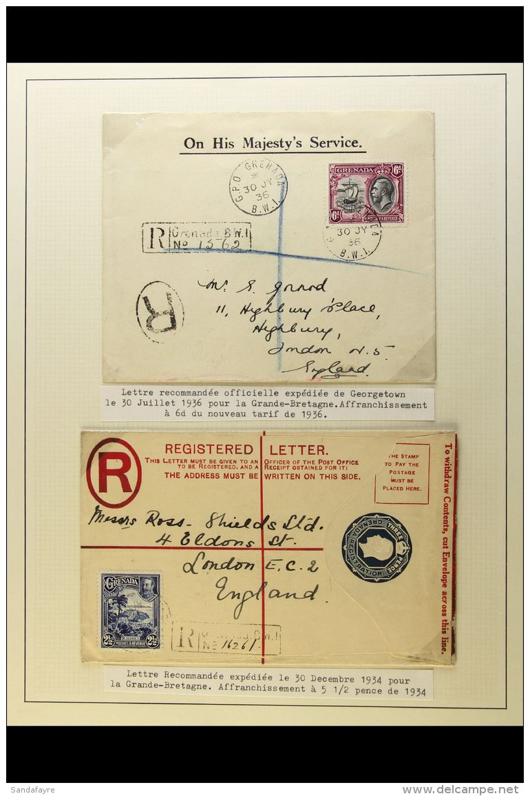 1895-1936 REGISTERED COVERS Includes 1995 2d Reg Env (size H) To London Bearing 2&frac12;d Strip Of Three, 1934 3d... - Grenada (...-1974)