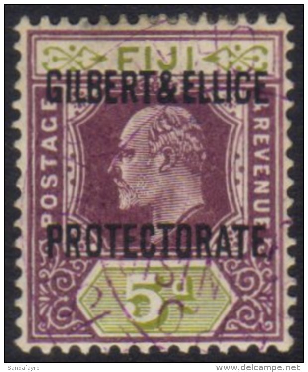 1911 5d Purple And Olive-green Of Fiji Overprinted, SG 5, Very Fine Used. For More Images, Please Visit... - Îles Gilbert Et Ellice (...-1979)