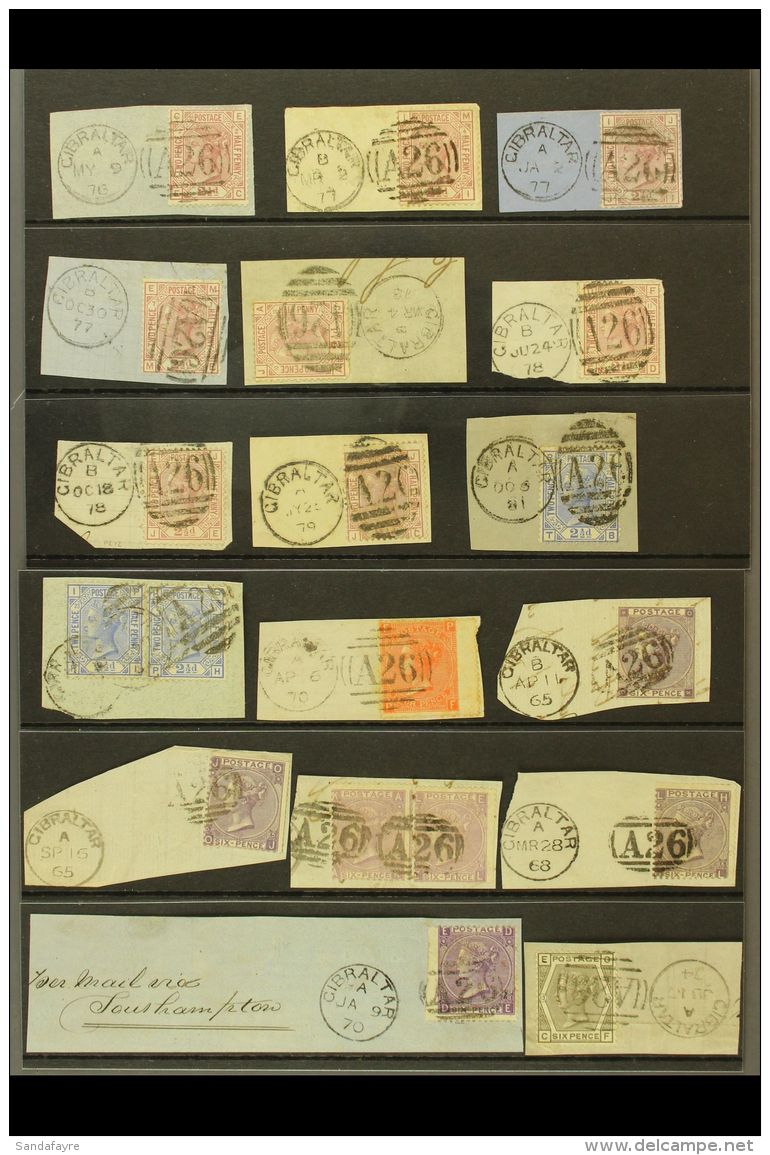 1865-1881 GREAT BRITAIN USED IN. An Attractive Group Of All Different Stamps USED ON PIECES Tied By "A 26" Numeral... - Gibilterra