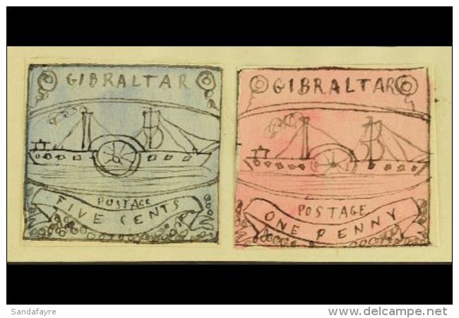 1861 HAND PAINTED STAMPS Unique Miniature Artworks Created By A French "Timbrophile" In 1861. Two "essays"... - Gibraltar