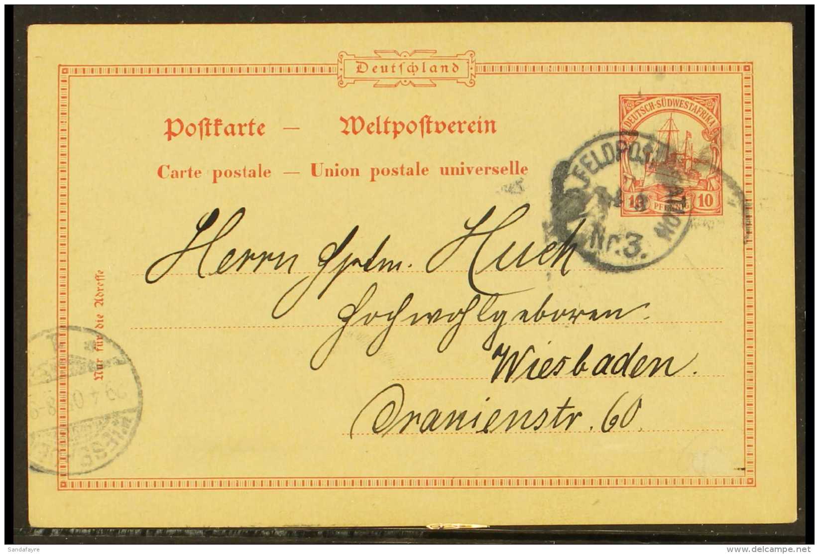 SOUTH WEST AFRICA 1905 (14 Mar) 10pf Red Postal Stationery Card To Germany Cancelled By A Good "FELDPOSTSTATION /... - Altri & Non Classificati