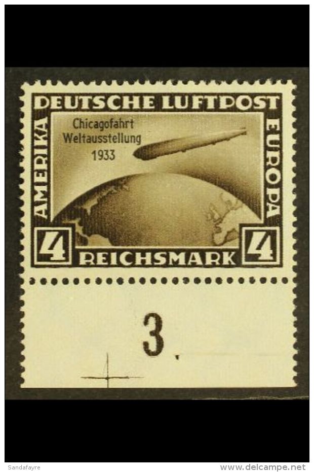 1933 4m Sepia, 50th Ocean Crossing, Trip To Chicago World's Fair, Mi 498, Never Hinged Mint, Lower Marginal... - Sonstige & Ohne Zuordnung