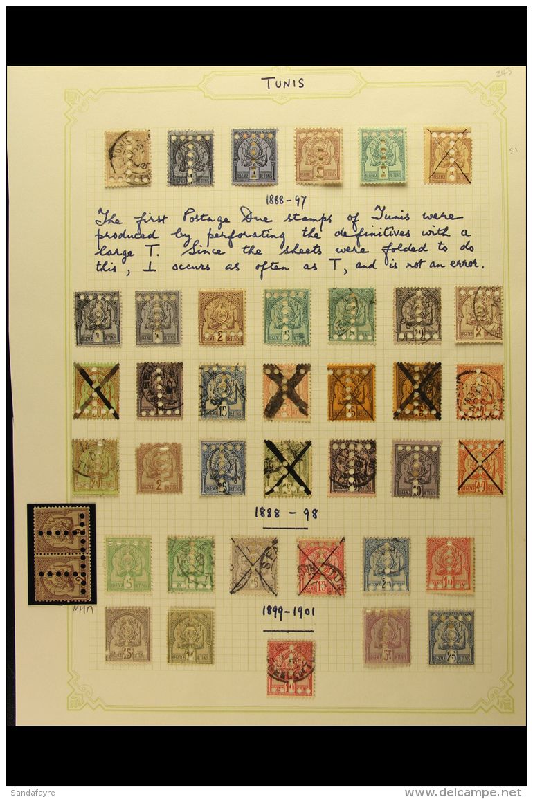 TUNISIA POSTAGE DUES 1888-1901 Mint &amp; Used Collection Of Stamps With "T" Perforations On A Page, Inc 1888-97... - Autres & Non Classés