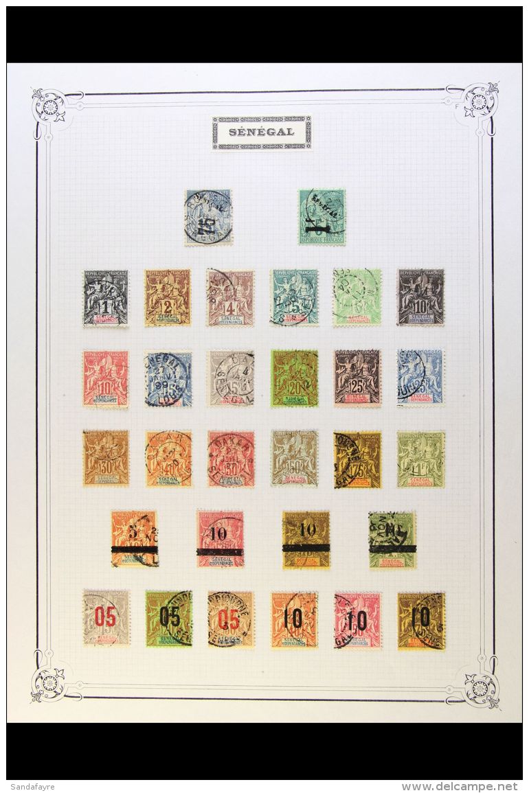 SENEGAL 1887 TO 1944 NEAR- COMPLETE VERY FINE USED COLLECTION. 1887 15 On 20c Red / Greens (3, Yvert Type II, VII... - Autres & Non Classés