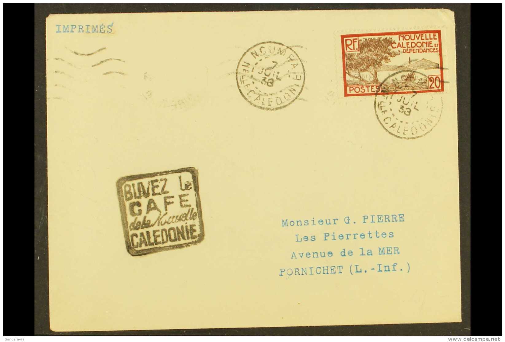 NEW CALEDONIA 1938 Envelope From New Caledonia To France Bearing 20c Stamp Tied By Noumea Cds, Alongside Fine... - Autres & Non Classés