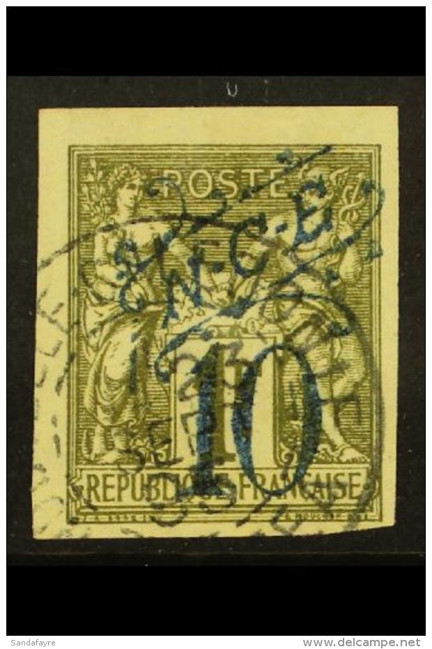 NEW CALEDONIA 1892 (December) 10c On 1f Olive 'Sage' Imperf (Yvert 35, Maury 29, SG 44), Very Fine Cds Used With 4... - Autres & Non Classés