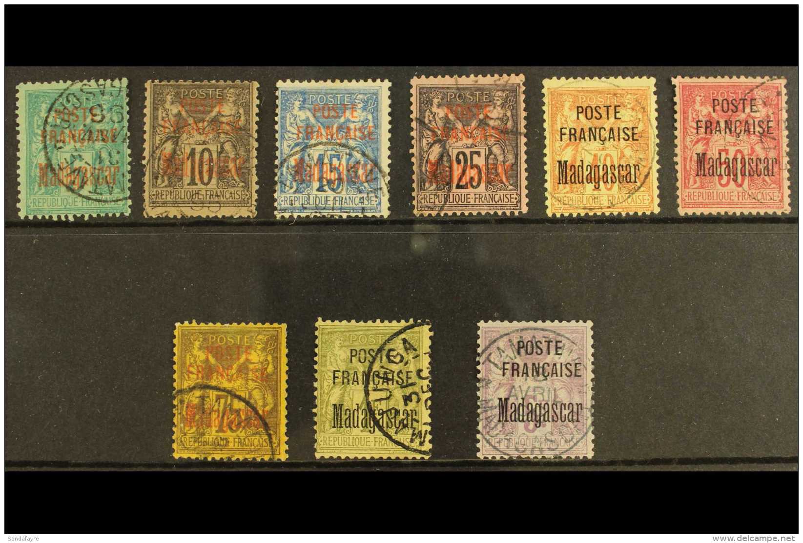 MADAGASCAR 1895 Overprinted Set To 5fr Complete, Yv 14/22, Very Fine Used. (9 Stamps) For More Images, Please... - Autres & Non Classés